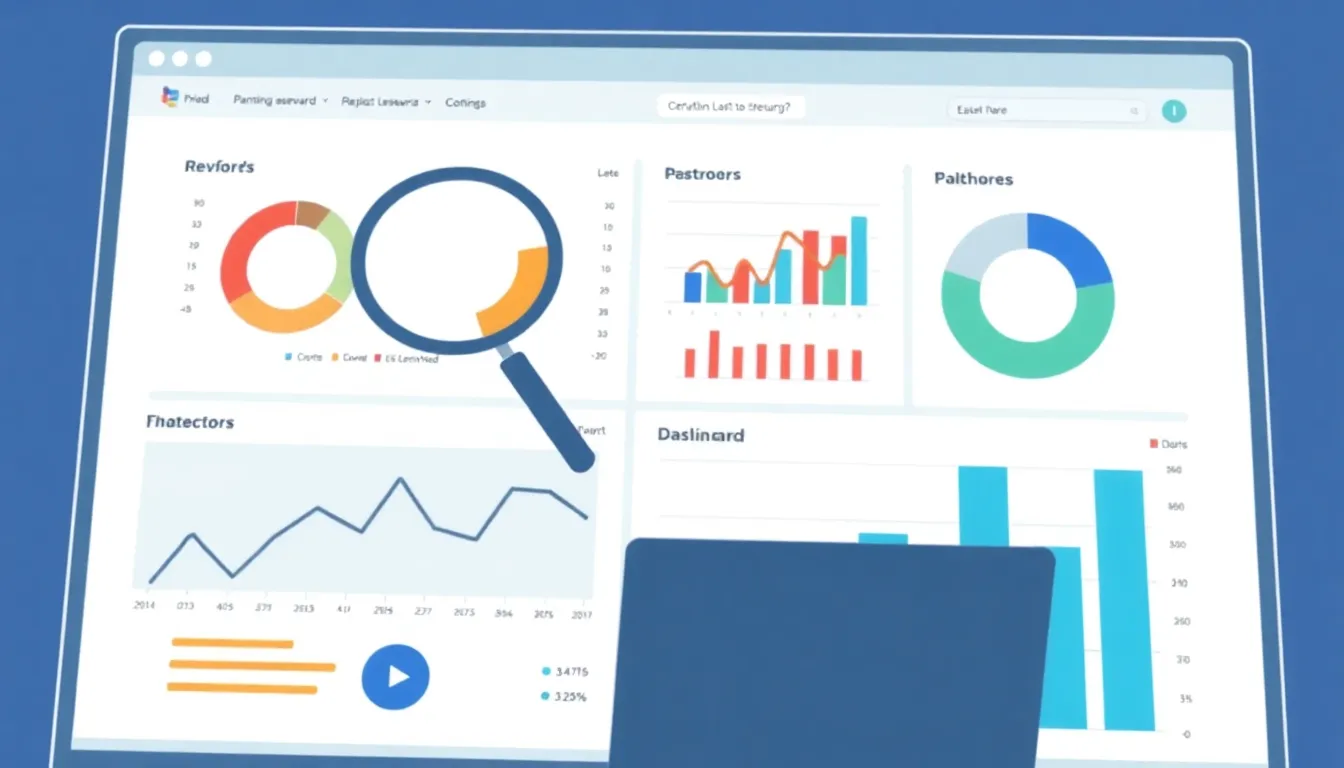 Person analyzing keyword research dashboard with charts and search volume metrics