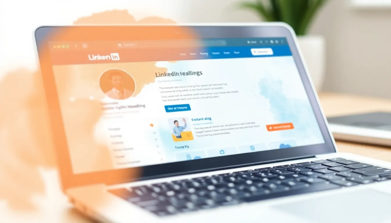 Close-up of a laptop showing a LinkedIn profile headline being edited