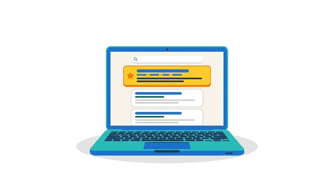 Laptop showing Google search results with highlighted #1 ranking