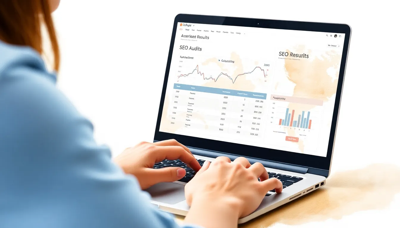 Person reviewing website SEO audit results on a laptop