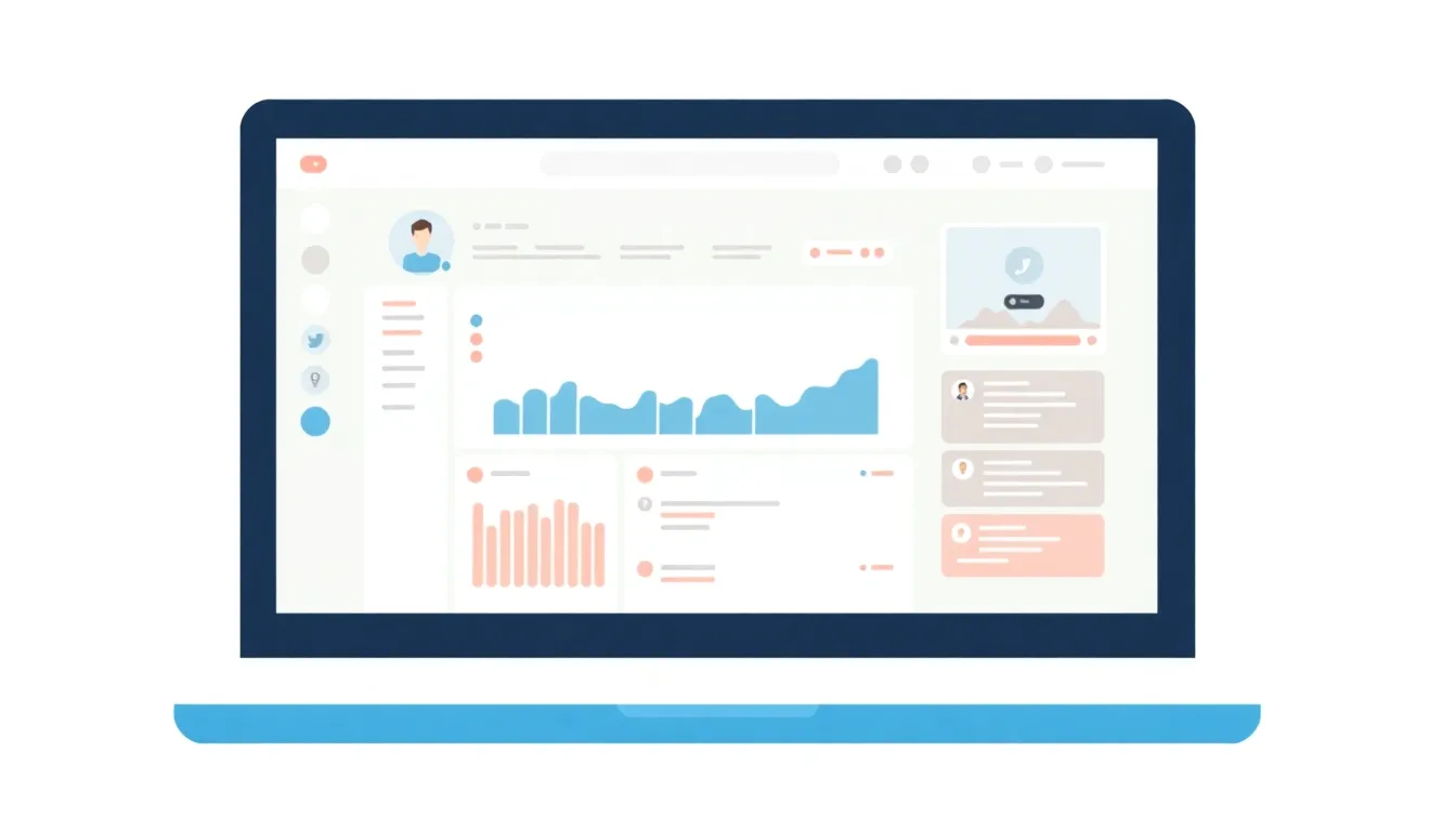 Laptop showing social media dashboard with engagement metrics