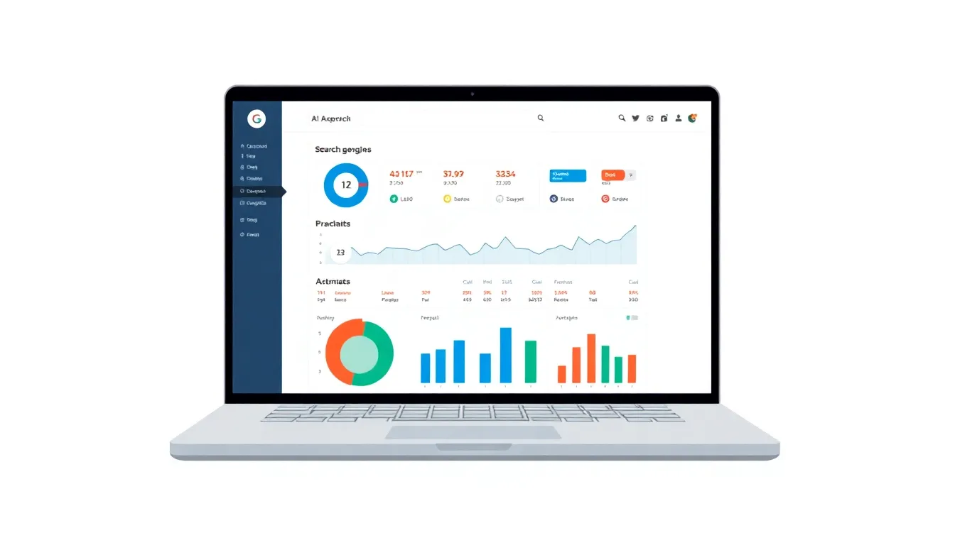 Laptop showing search engine dashboard with AI metrics in focus