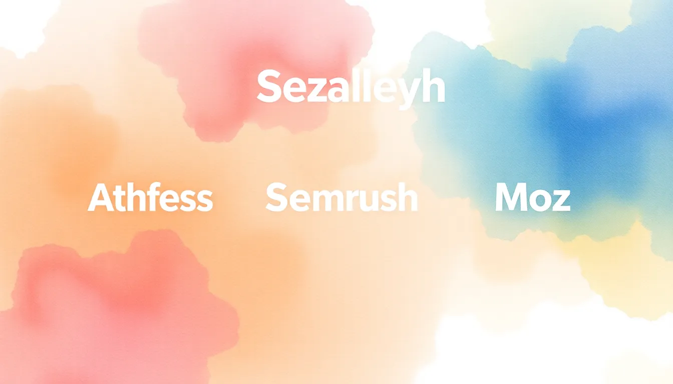 Marketer comparing Ahrefs, Semrush, and Moz dashboards side by side on monitors