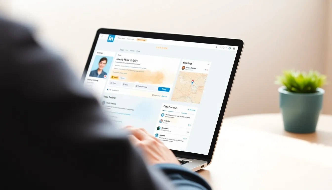 Person reviewing LinkedIn profile on laptop with comparison table open