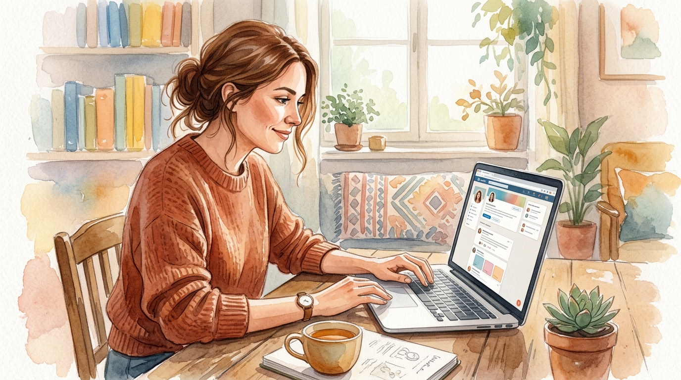 Recruiter scrolling through LinkedIn profiles on a laptop