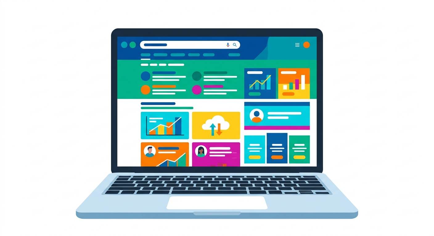 Laptop showing Google search results with SaaS product landing pages