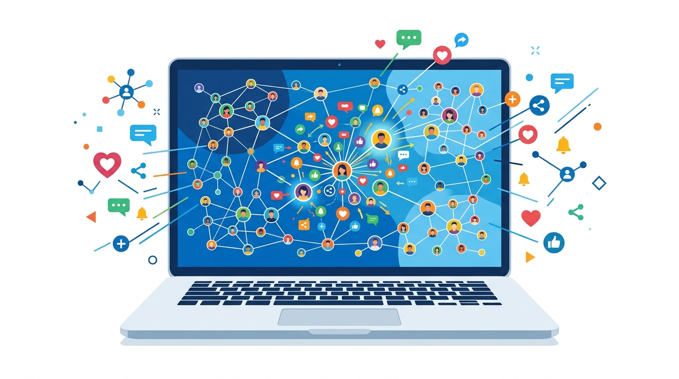 Laptop showing LinkedIn network connections and engagement analytics dashboard