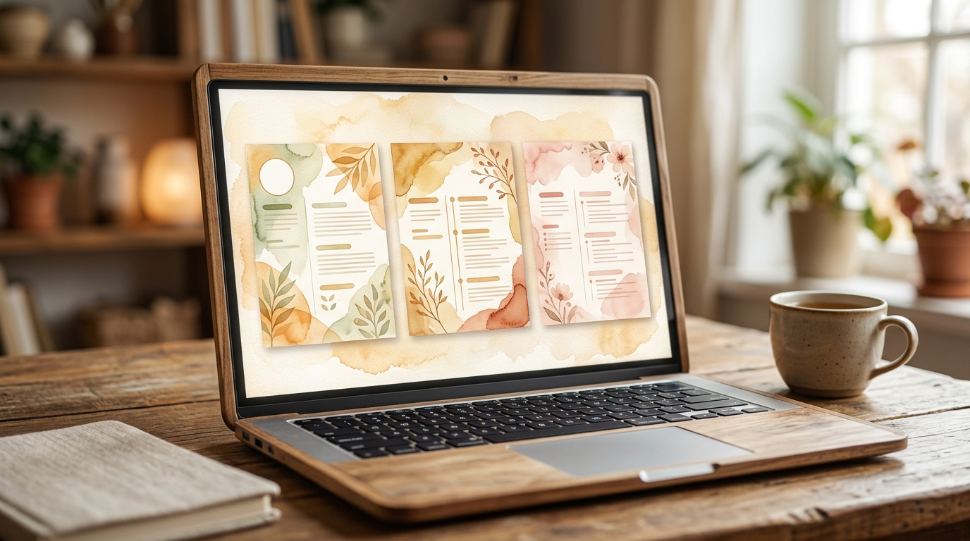 Close-up of a laptop screen displaying three resume service websites side by side
