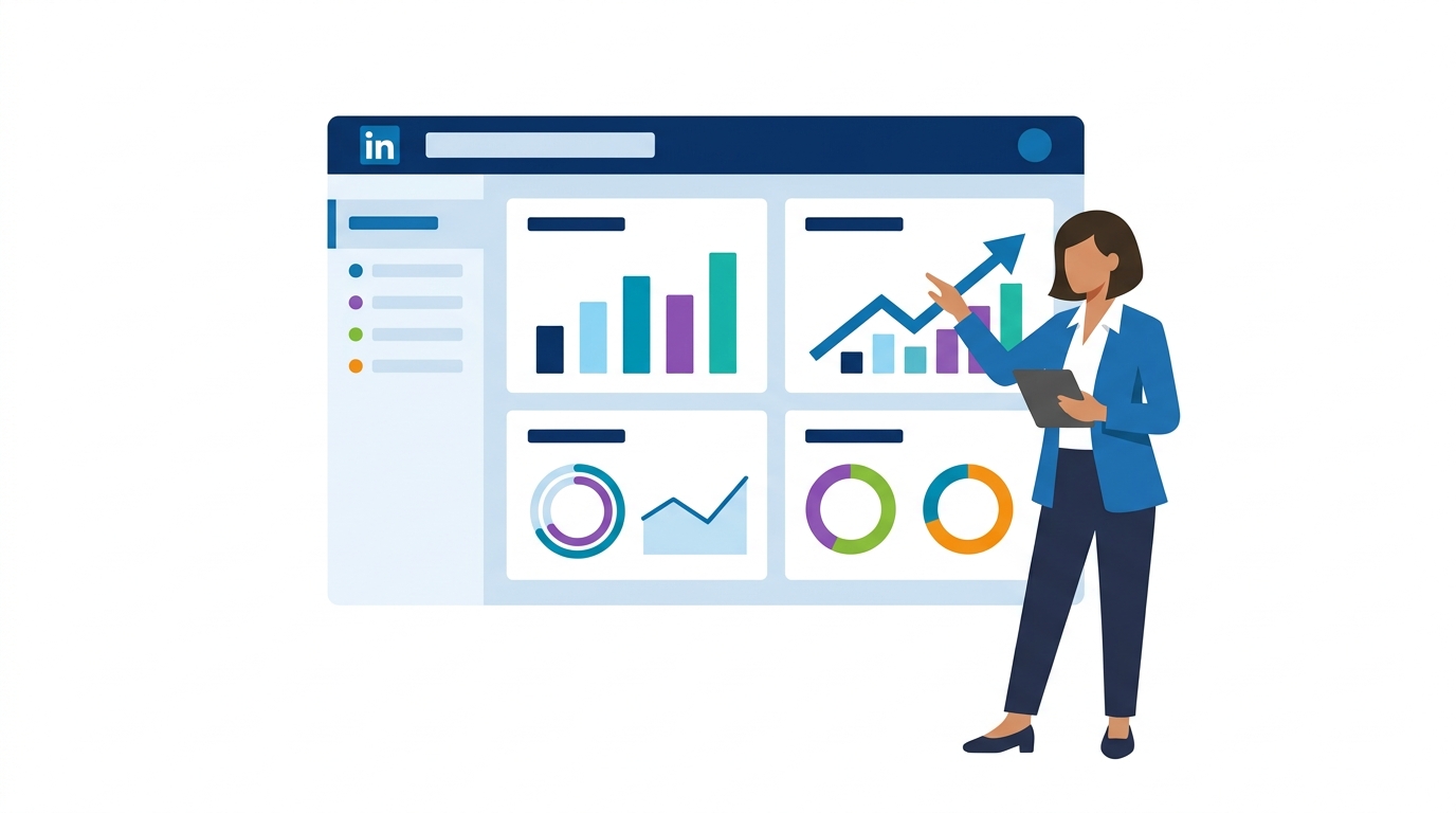 Professional checking engagement analytics on LinkedIn dashboard