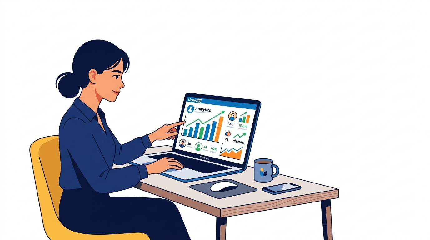 Person reviewing LinkedIn profile analytics on a laptop